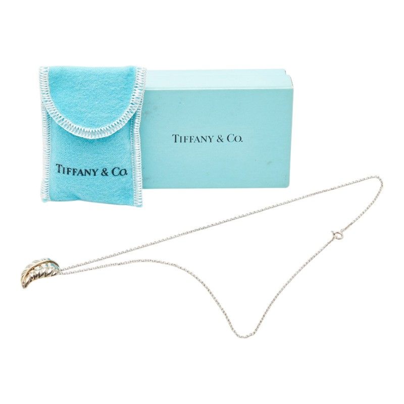 Tiffany & Co Leaf Motif Chain Pendant Necklace Silver 18k Yellow Gold