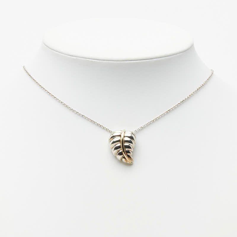 Tiffany & Co Leaf Motif Chain Pendant Necklace Silver 18k Yellow Gold