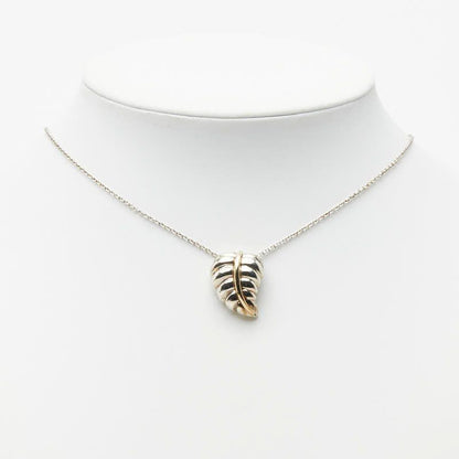 Tiffany & Co Leaf Motif Chain Pendant Necklace Silver 18k Yellow Gold