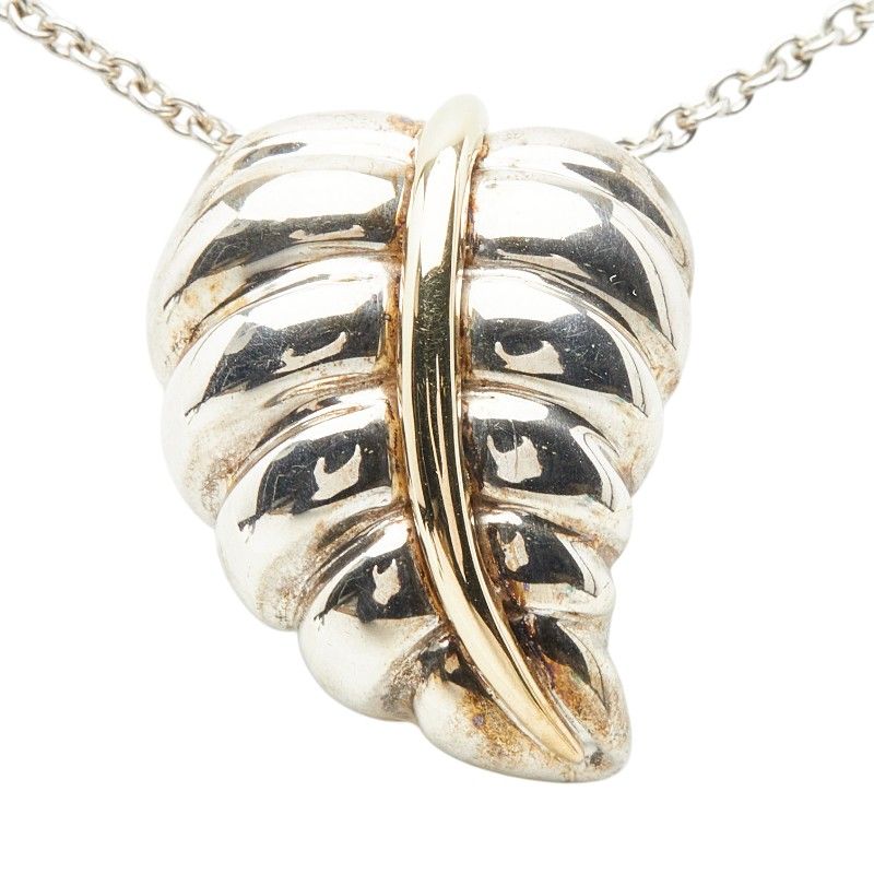 Tiffany & Co Leaf Motif Chain Pendant Necklace Silver 18k Yellow Gold