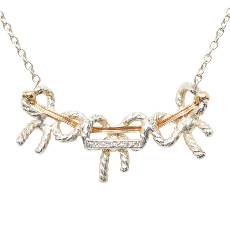 Tiffany & Co Triple Ribbon Necklace Silver Gold Combination