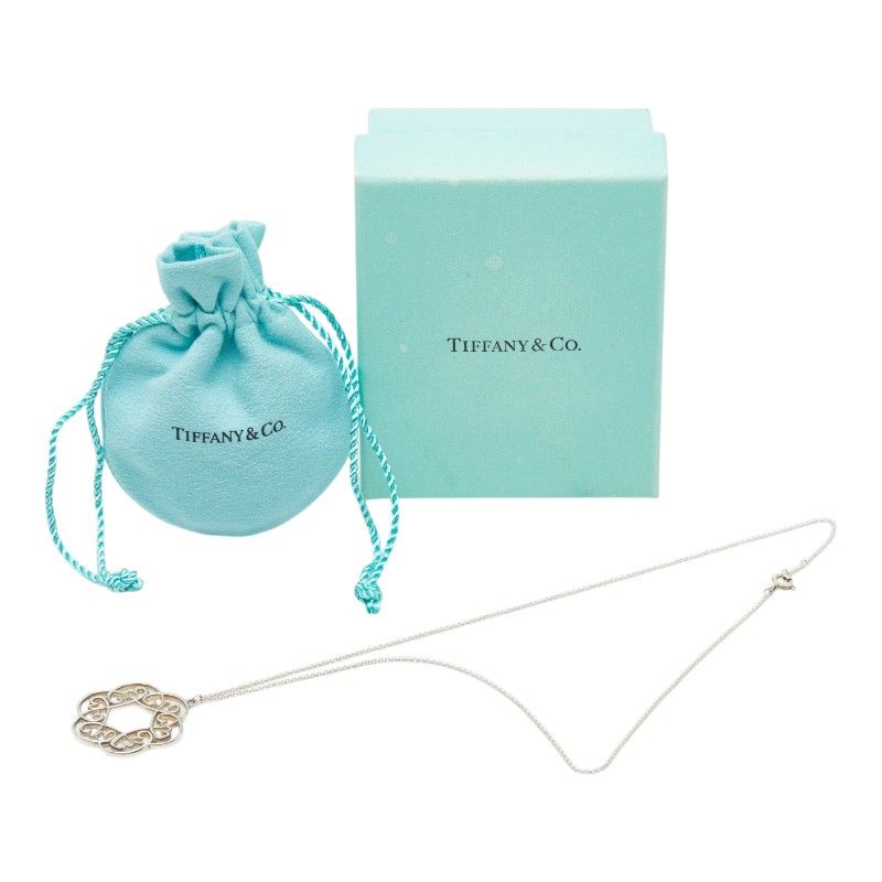 Tiffany & Co Loving Heart Swirl Chain Pendant Necklace Medallion Silver
