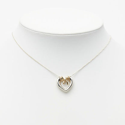 Tiffany & Co Heart Ribbon Chain Pendant Necklace Silver 18k Yellow Gold