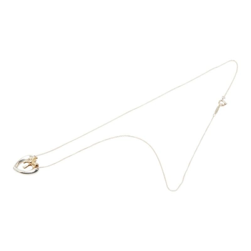 Tiffany & Co Heart Ribbon Chain Pendant Necklace Silver 18k Yellow Gold