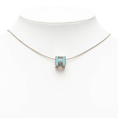 Hermes Cage de Ash Cube Necklace Silver Light Blue Metal