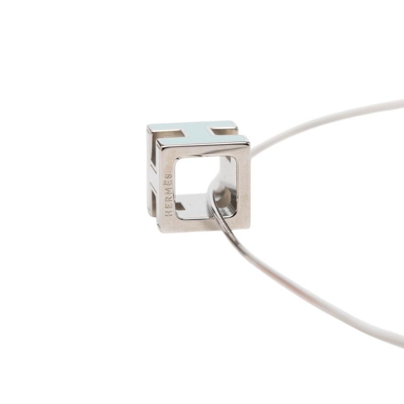 Hermes Cage de Ash Cube Necklace Silver Light Blue Metal