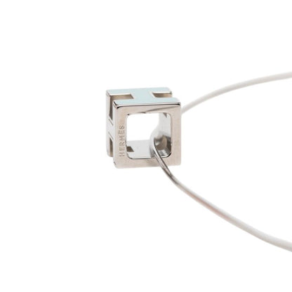 Hermes Cage de Ash Cube Necklace Silver Light Blue Metal