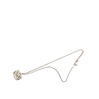 Chanel CC Logo Square Cube Pendant Necklace Clear Black Silver Metal Plastic