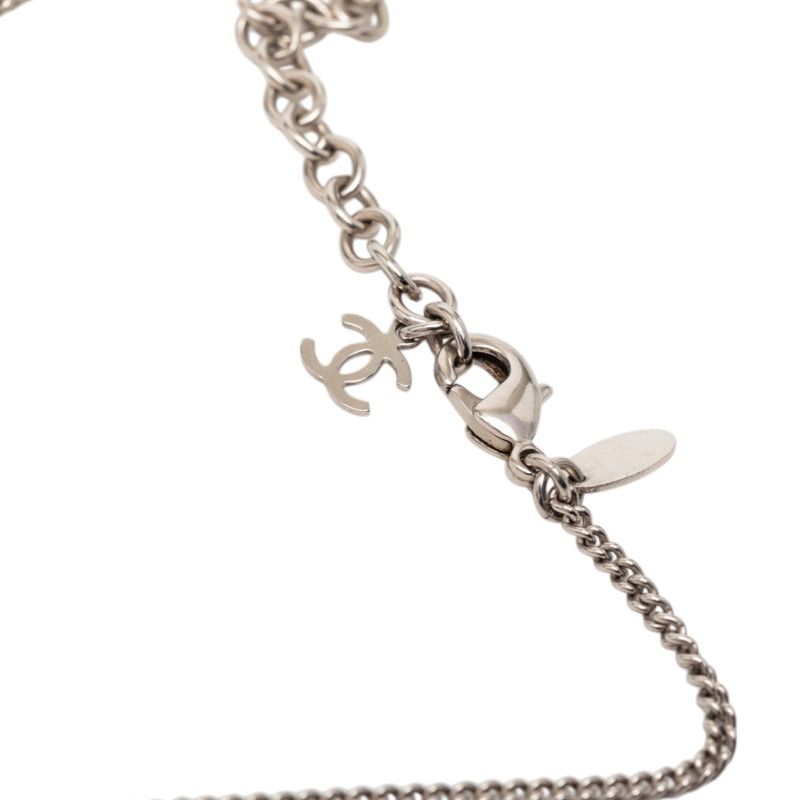 Chanel CC Logo Square Cube Pendant Necklace Clear Black Silver Metal Plastic