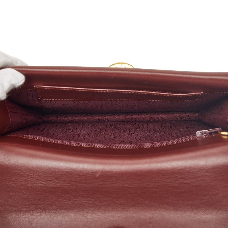 Cartier Must Line Crossbody Shoulder Bag Wine Red Gold Leather