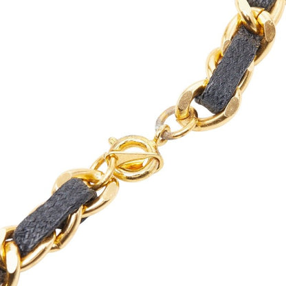Chanel Perfume Bottle Chain Pendant Necklace Gold Black Plated Leather Glass