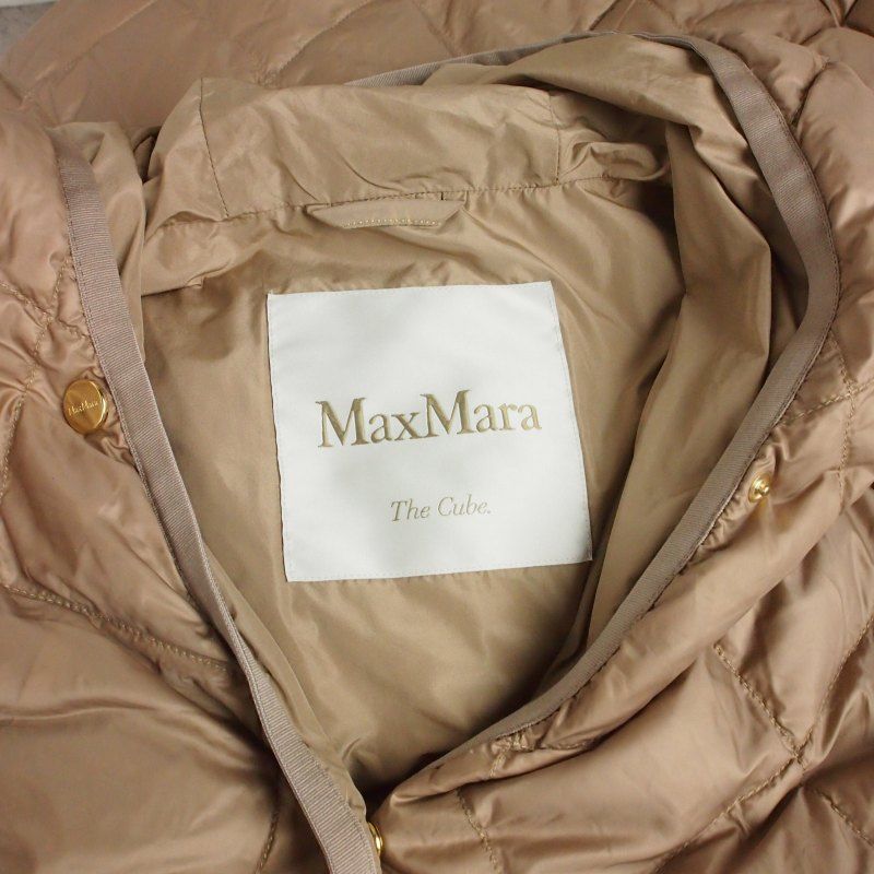 Max Mara the Cube Quilted Hoodie Long Down Gilet Coat Jacket 42 Beige