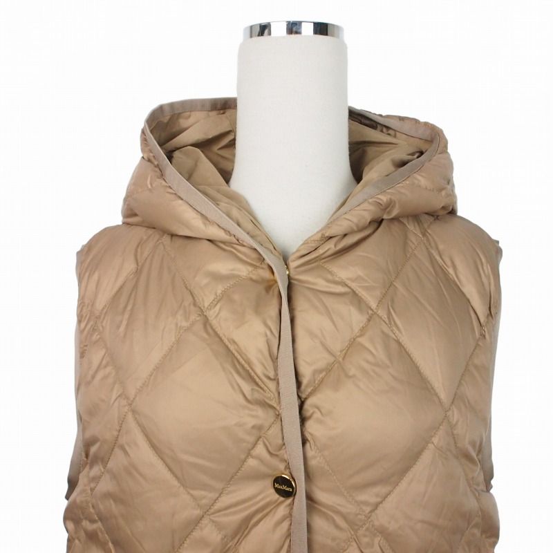 Max Mara the Cube Quilted Hoodie Long Down Gilet Coat Jacket 42 Beige