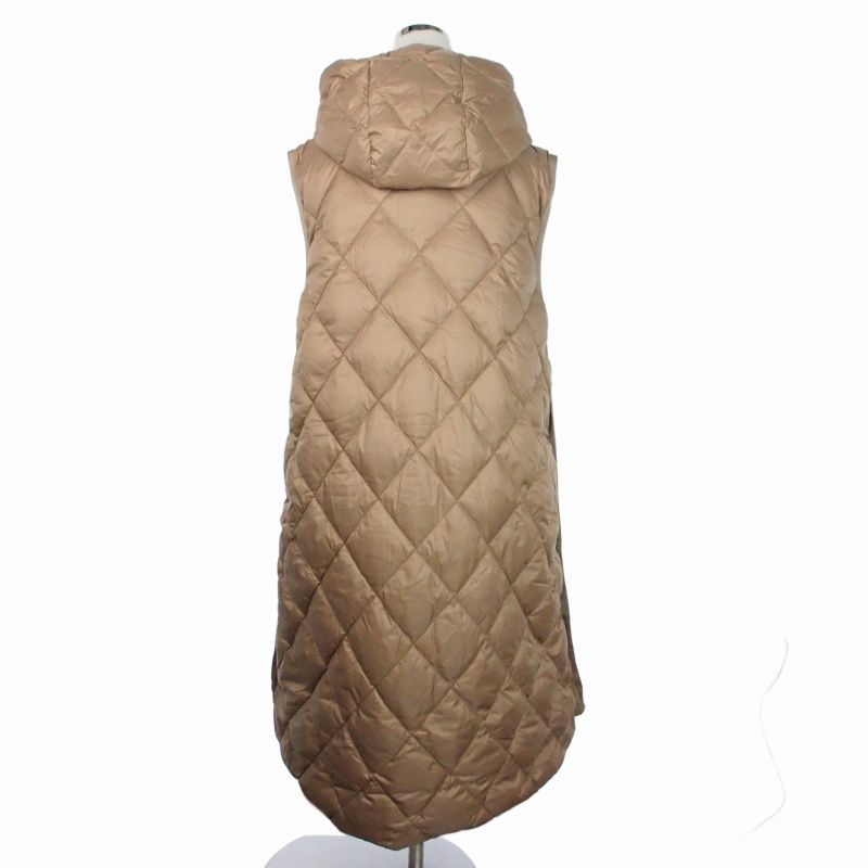 Max Mara the Cube Quilted Hoodie Long Down Gilet Coat Jacket 42 Beige