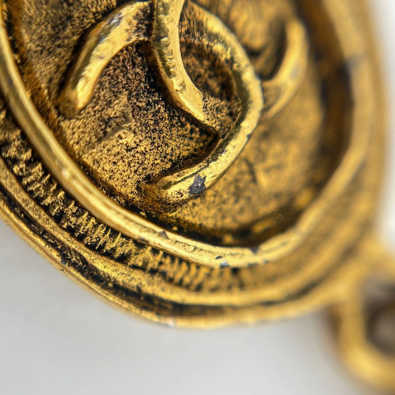 Chanel CC Logo Line Stone Necklace Long Gold Plated
