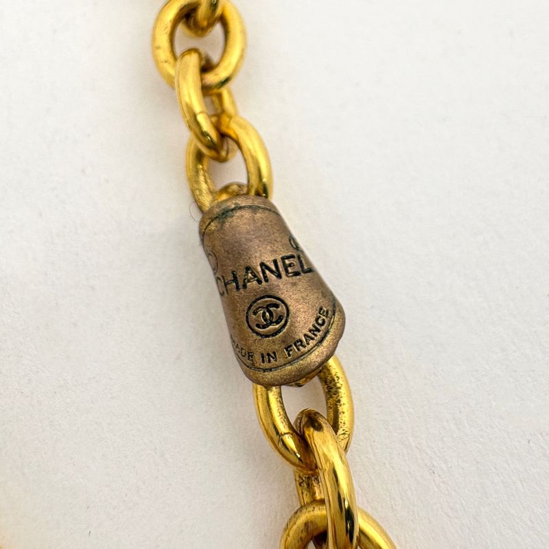Chanel CC Logo Line Stone Necklace Long Gold Plated