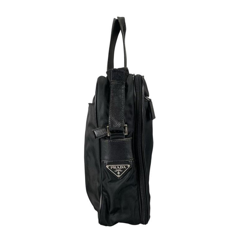 Prada Briefcase Business Triangle Logo Shoulder Bag Black