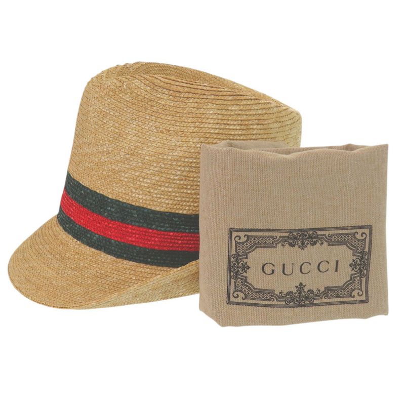Gucci Woven Stroller Hat Straw Hat Sherry Line M 57 cm Natural Plants Beige