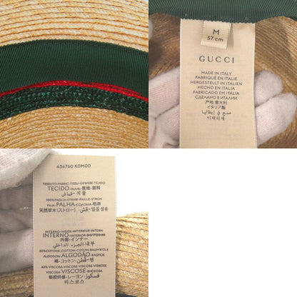 Gucci Woven Stroller Hat Straw Hat Sherry Line M 57 cm Natural Plants Beige