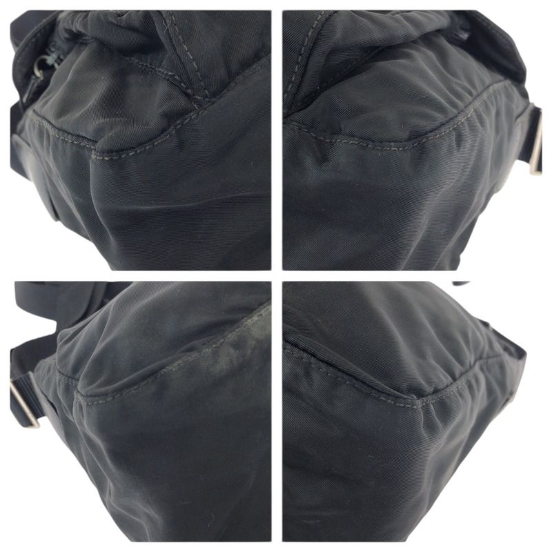 Prada Tessuto Black Silver Nylon Leather Shoulder Bag