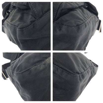 Prada Tessuto Black Silver Nylon Leather Shoulder Bag