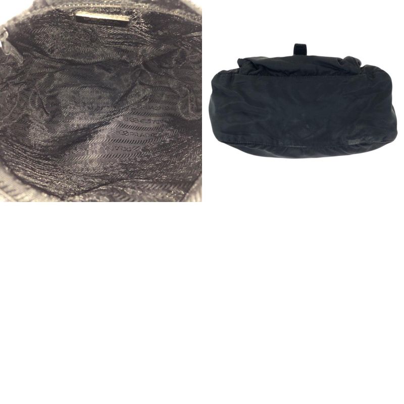 Prada Tessuto Black Silver Nylon Leather Shoulder Bag