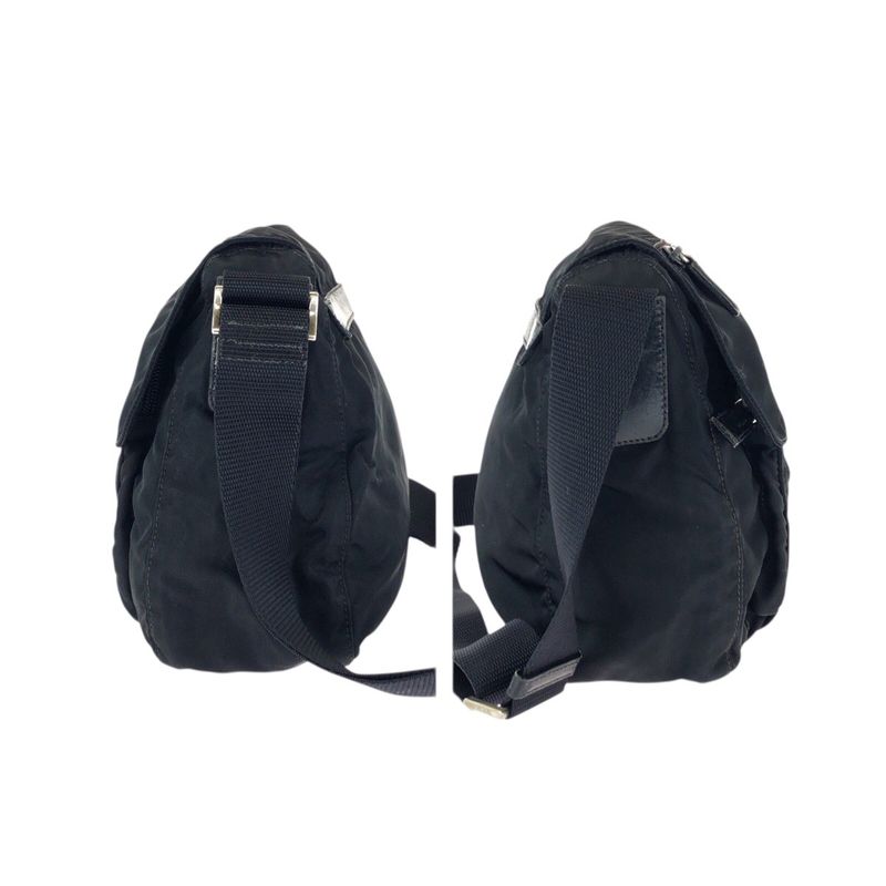 Prada Tessuto Black Silver Nylon Leather Shoulder Bag