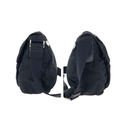 Prada Tessuto Black Silver Nylon Leather Shoulder Bag
