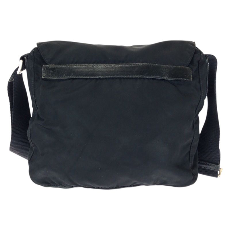Prada Tessuto Black Silver Nylon Leather Shoulder Bag