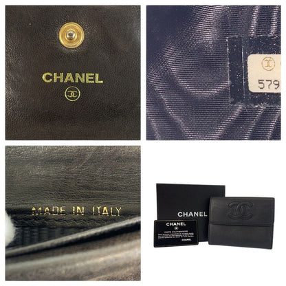 Chanel CC Logo Black Leather Compact Wallet