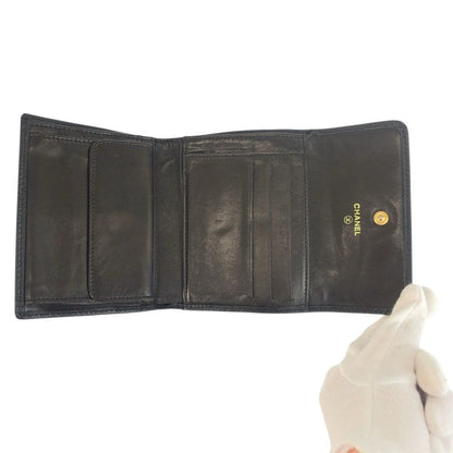Chanel CC Logo Black Leather Compact Wallet