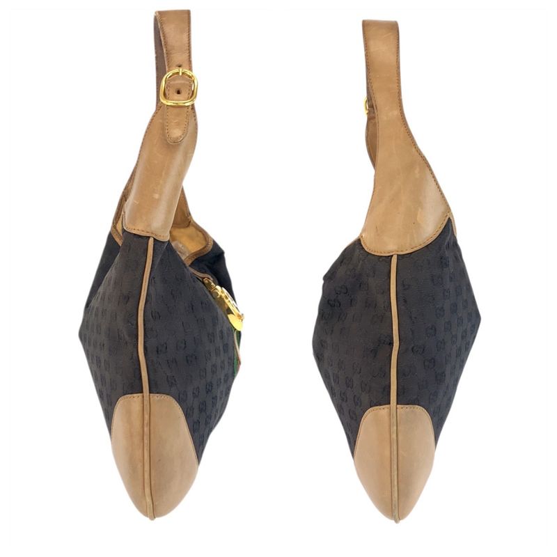 Gucci Sherry Line Black Brown Gold GG Canvas Leather Shoulder Bag Hobo