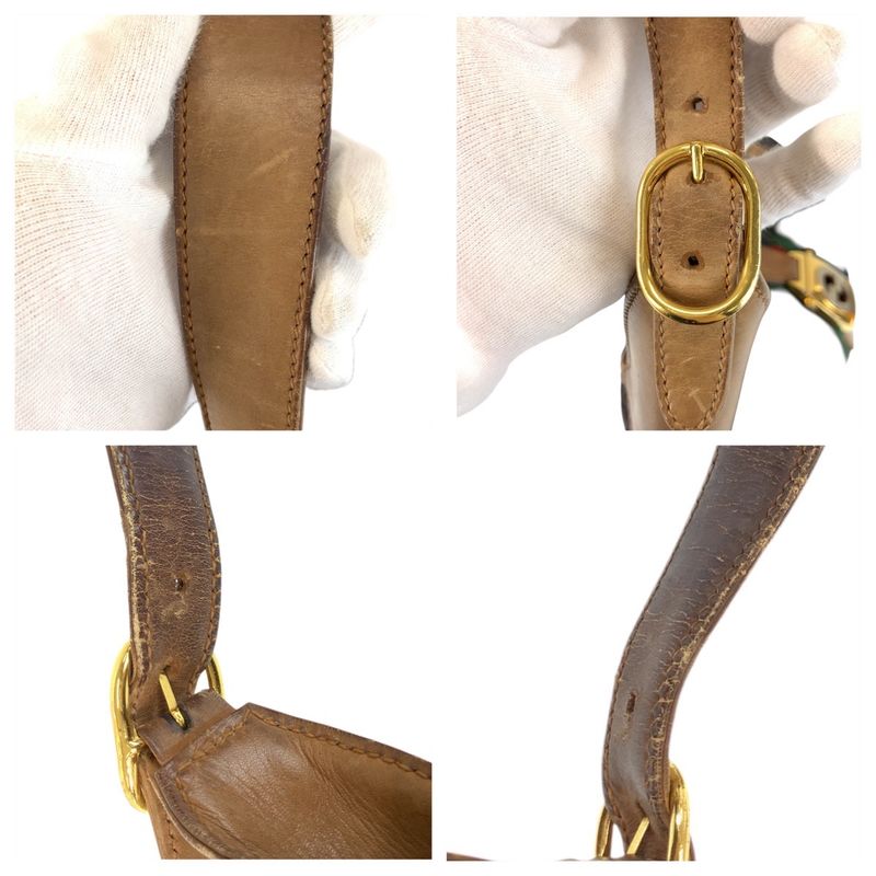 Gucci Sherry Line Black Brown Gold GG Canvas Leather Shoulder Bag Hobo