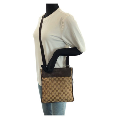 Gucci Beige Dark Brown GG Canvas Leather Shoulder Bag Pochette