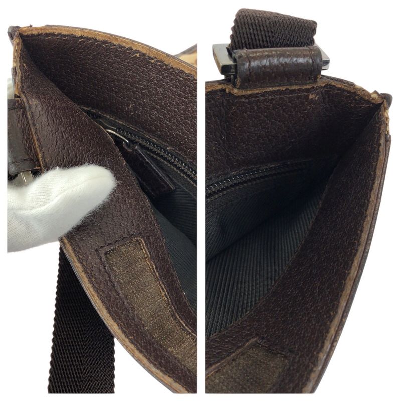 Gucci Beige Dark Brown GG Canvas Leather Shoulder Bag Pochette