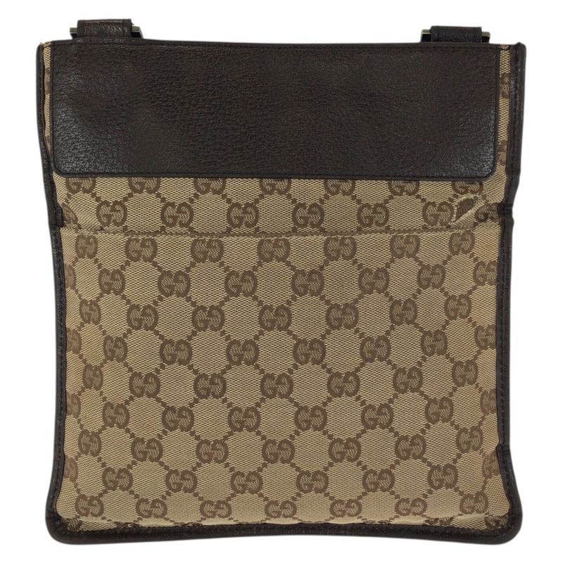 Gucci Beige Dark Brown GG Canvas Leather Shoulder Bag Pochette