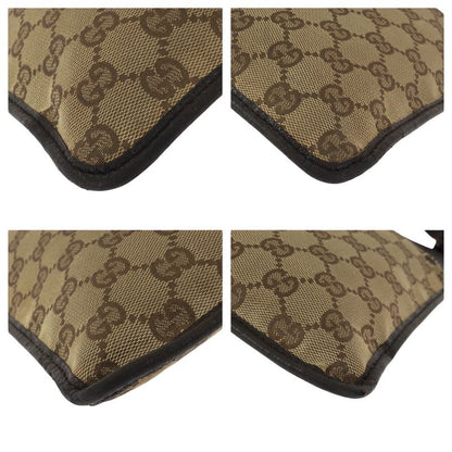 Gucci Beige Dark Brown GG Canvas Leather Shoulder Bag Pochette