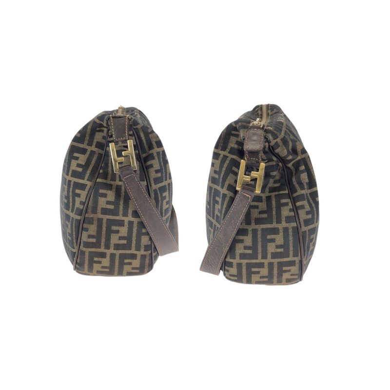 Fendi Zucca Dark Brown Gold Canvas Leather Shoulder Bag