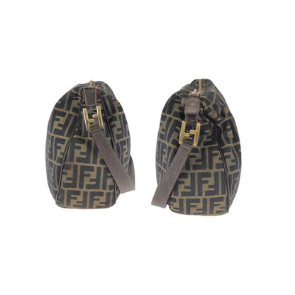 Fendi Zucca Dark Brown Gold Canvas Leather Shoulder Bag