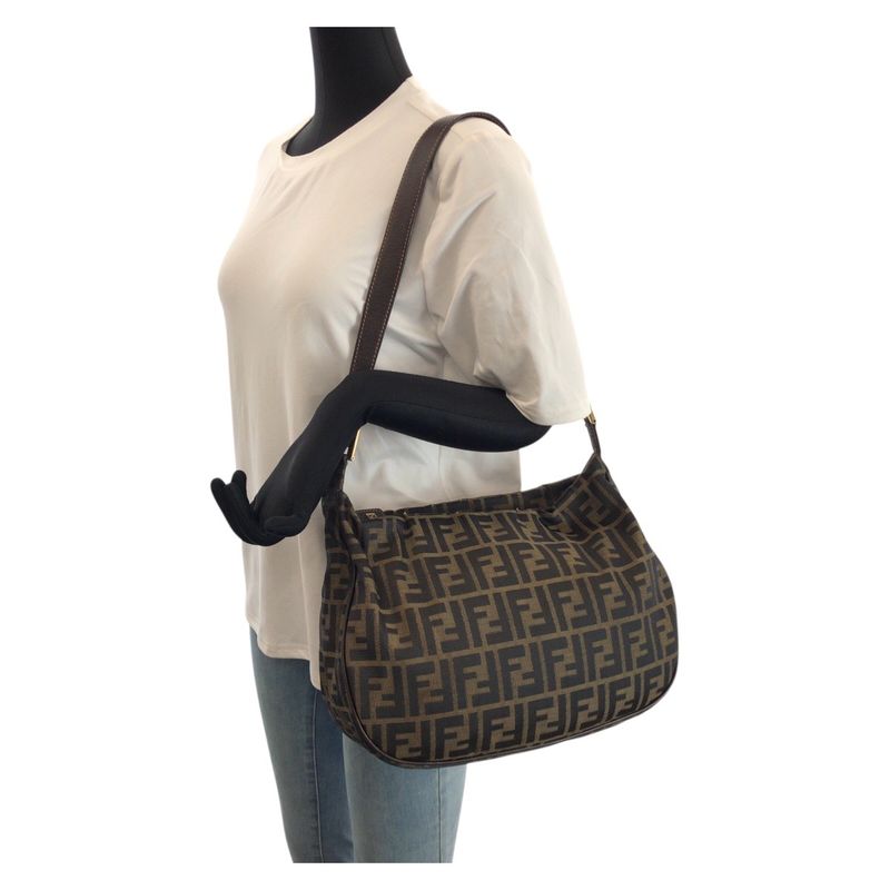 Fendi Zucca Dark Brown Gold Canvas Leather Shoulder Bag