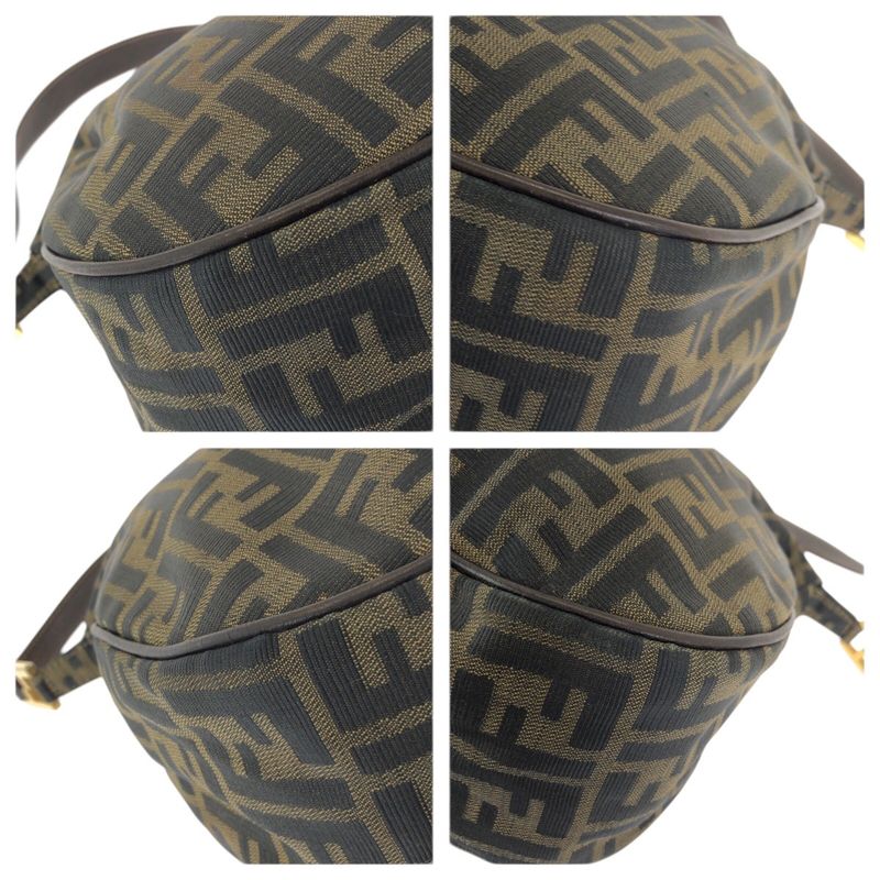 Fendi Zucca Dark Brown Gold Canvas Leather Shoulder Bag