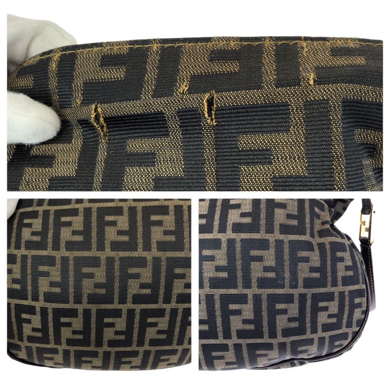 Fendi Zucca Dark Brown Gold Canvas Leather Shoulder Bag