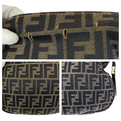 Fendi Zucca Dark Brown Gold Canvas Leather Shoulder Bag