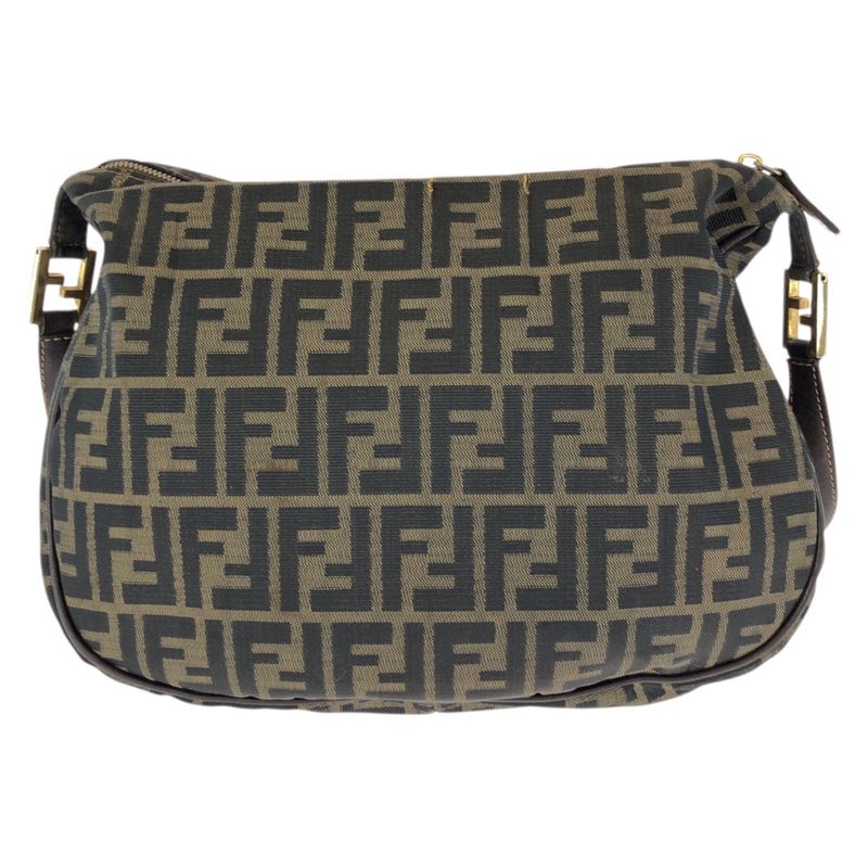 Fendi Zucca Dark Brown Gold Canvas Leather Shoulder Bag