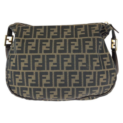 Fendi Zucca Dark Brown Gold Canvas Leather Shoulder Bag