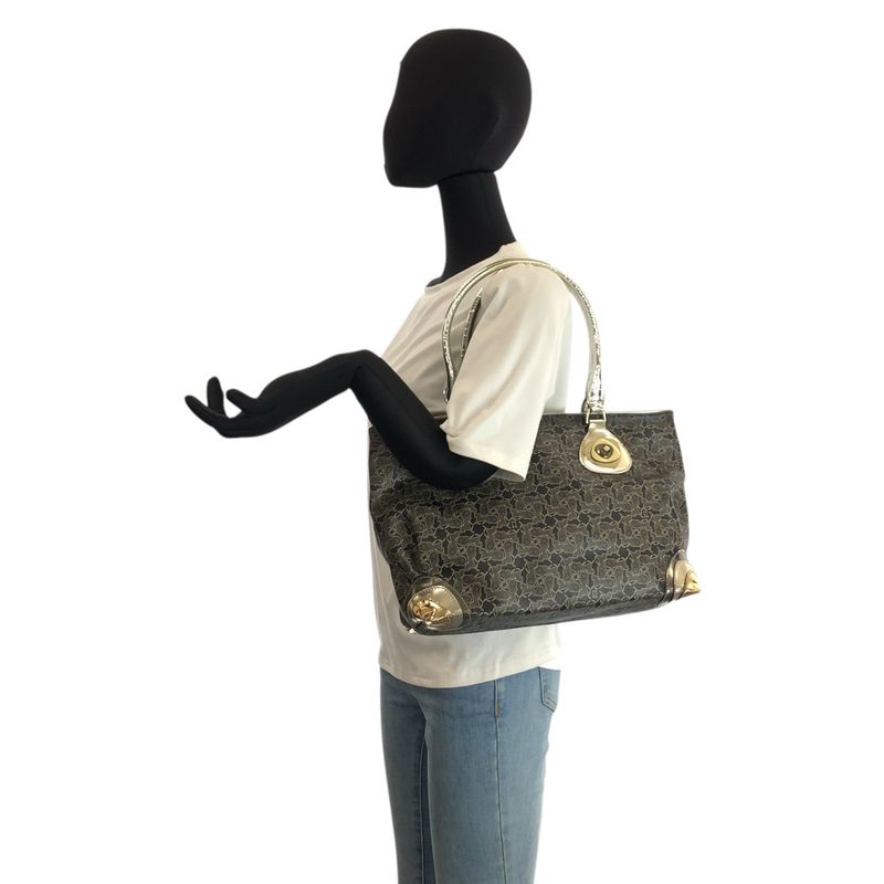 Celine Vintage Saluki Carriage Pattern Black Gold Tote Shoulder Bag