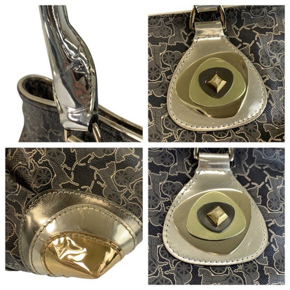 Celine Vintage Saluki Carriage Pattern Black Gold Tote Shoulder Bag