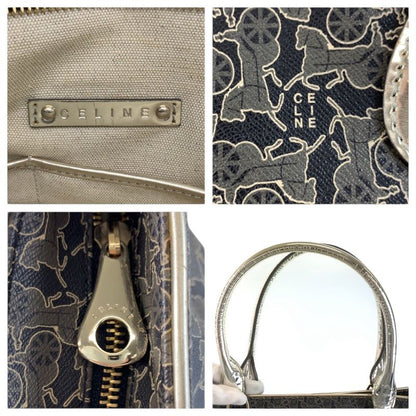 Celine Vintage Saluki Carriage Pattern Black Gold Tote Shoulder Bag