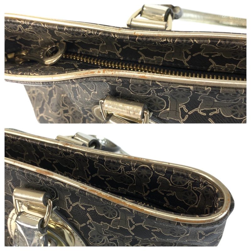Celine Vintage Saluki Carriage Pattern Black Gold Tote Shoulder Bag
