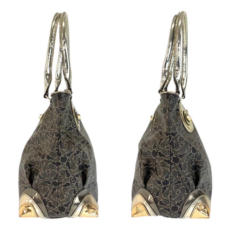 Celine Vintage Saluki Carriage Pattern Black Gold Tote Shoulder Bag